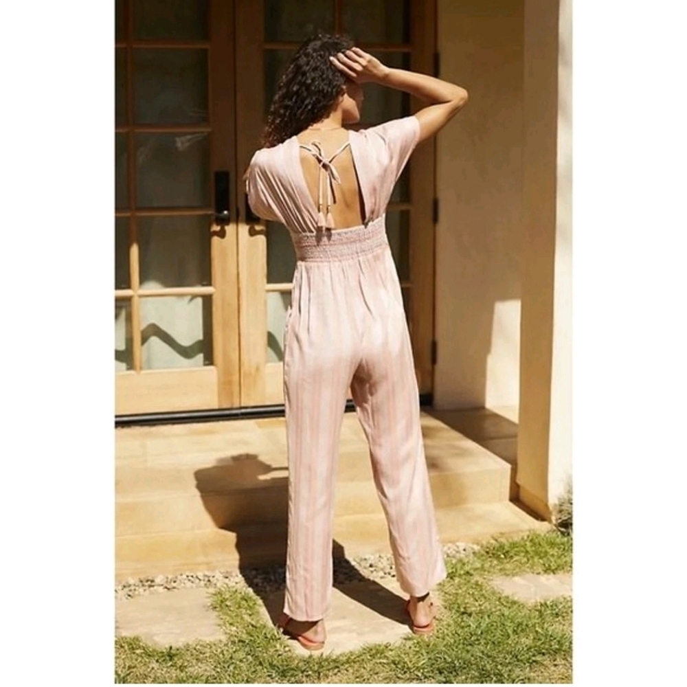 Anthropologie L Space Striped Cover-Up Jumpsuit Size Small pink viscose - Picture 2 of 9